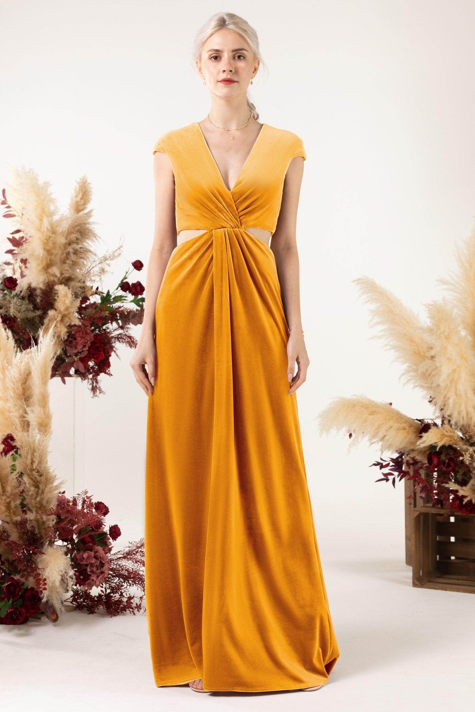 Sheath Sweep-Brush Train Velvet Bridesmaid Dress Formal Dresses CB0527 - COCOMELODY